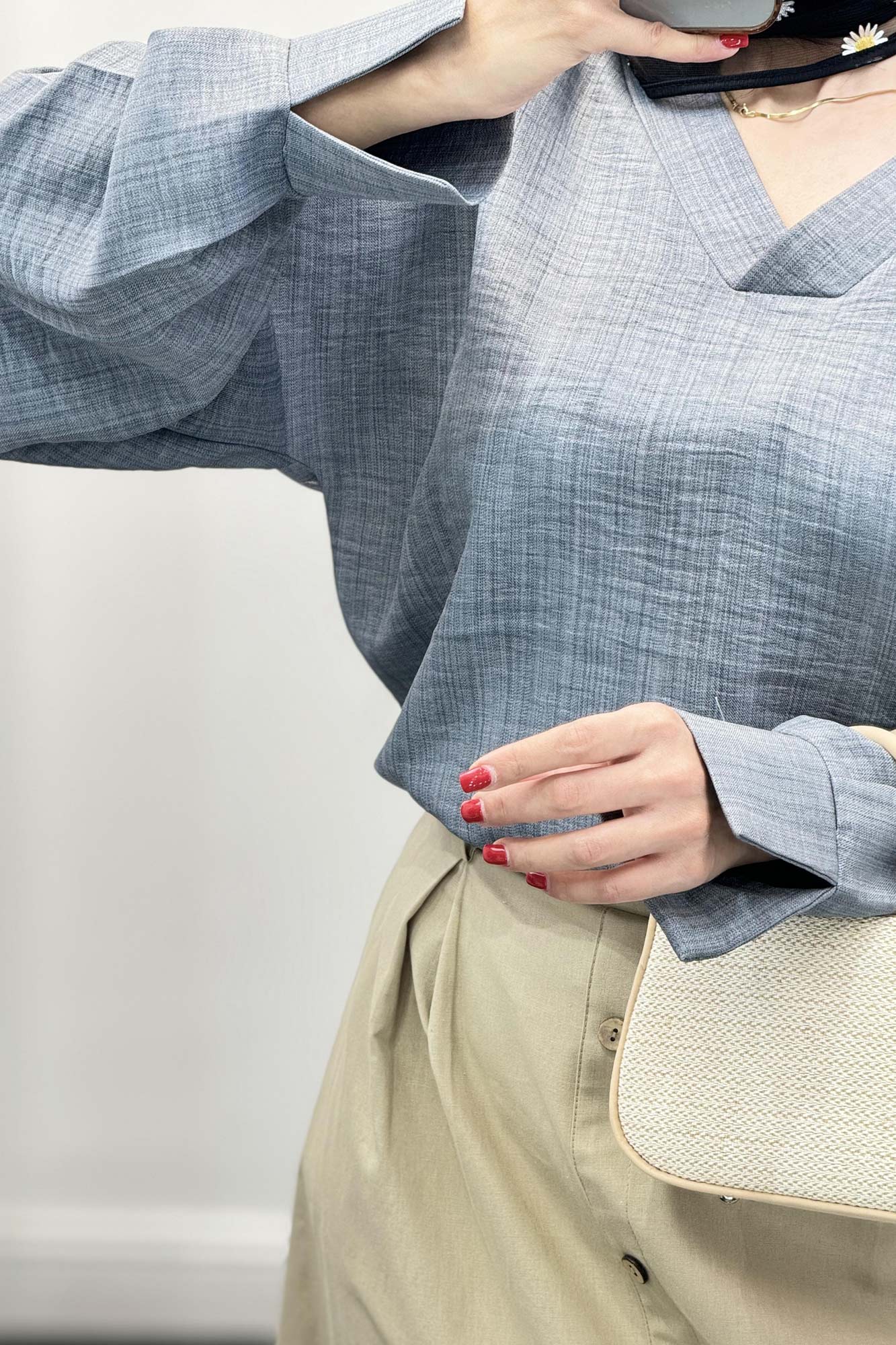 بلوز یقه هفت شانتون آستین پیله