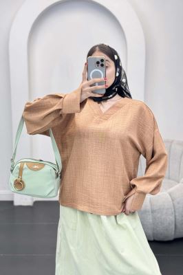 بلوز یقه هفت شانتون آستین پیله