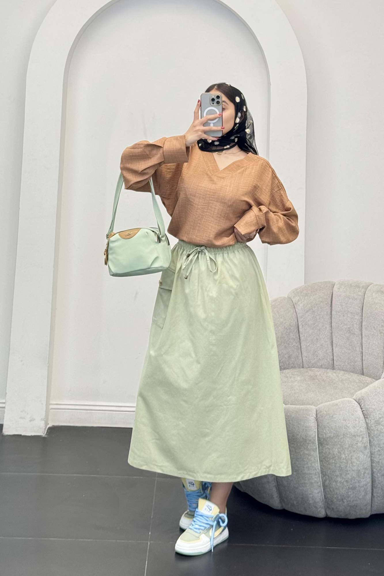 بلوز یقه هفت شانتون آستین پیله