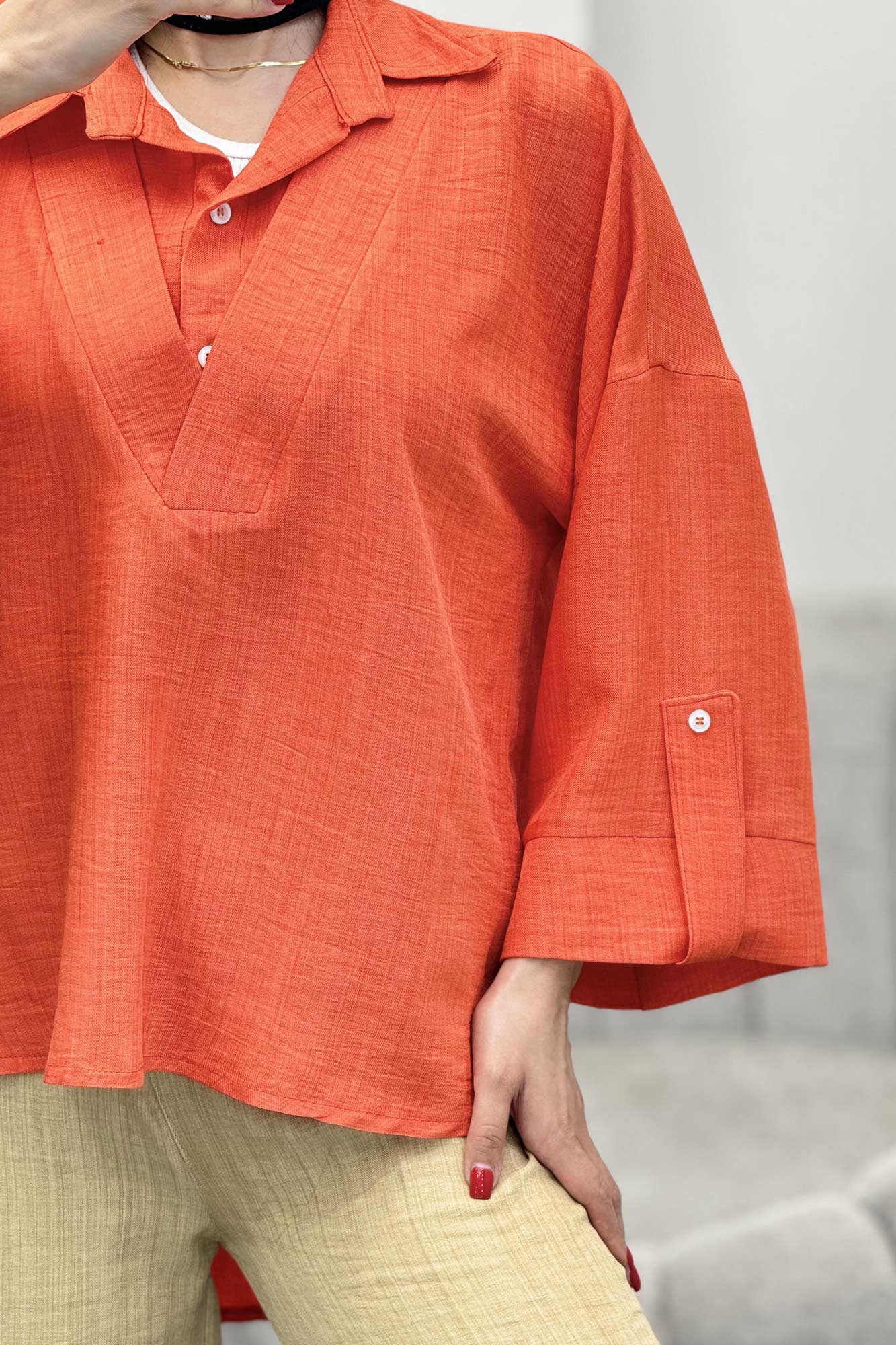 بلوز شانتون دو یقه پشت بلند