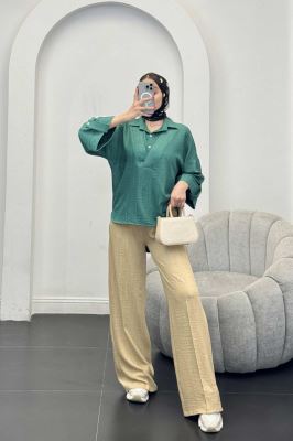 بلوز شانتون دو یقه پشت بلند