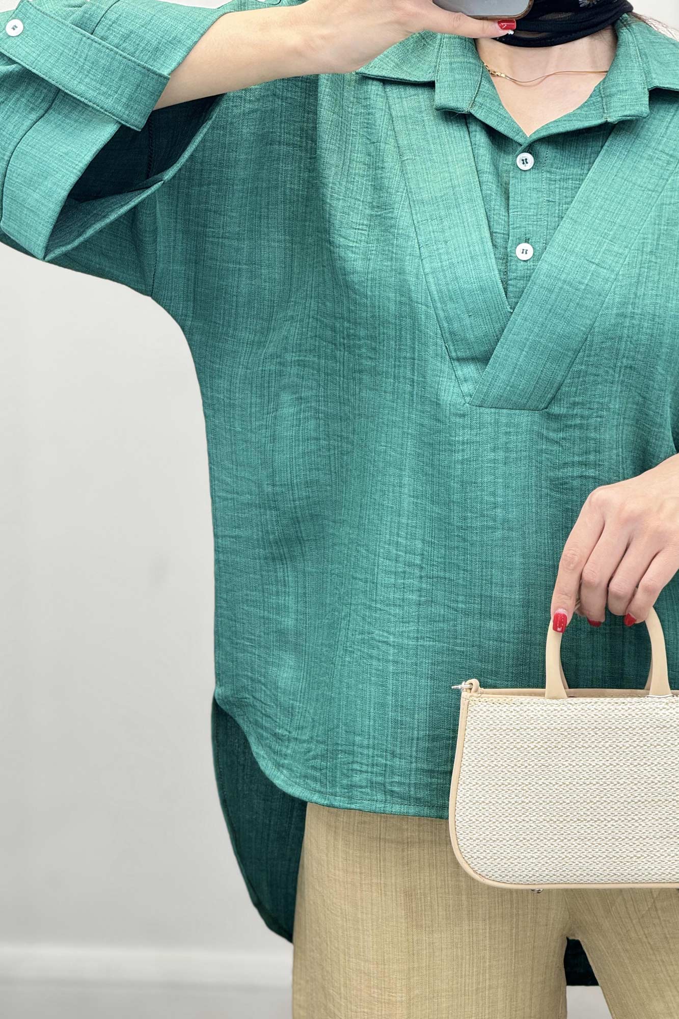 بلوز شانتون دو یقه پشت بلند