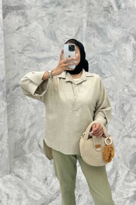 بلوز شانتون دو یقه پشت بلند