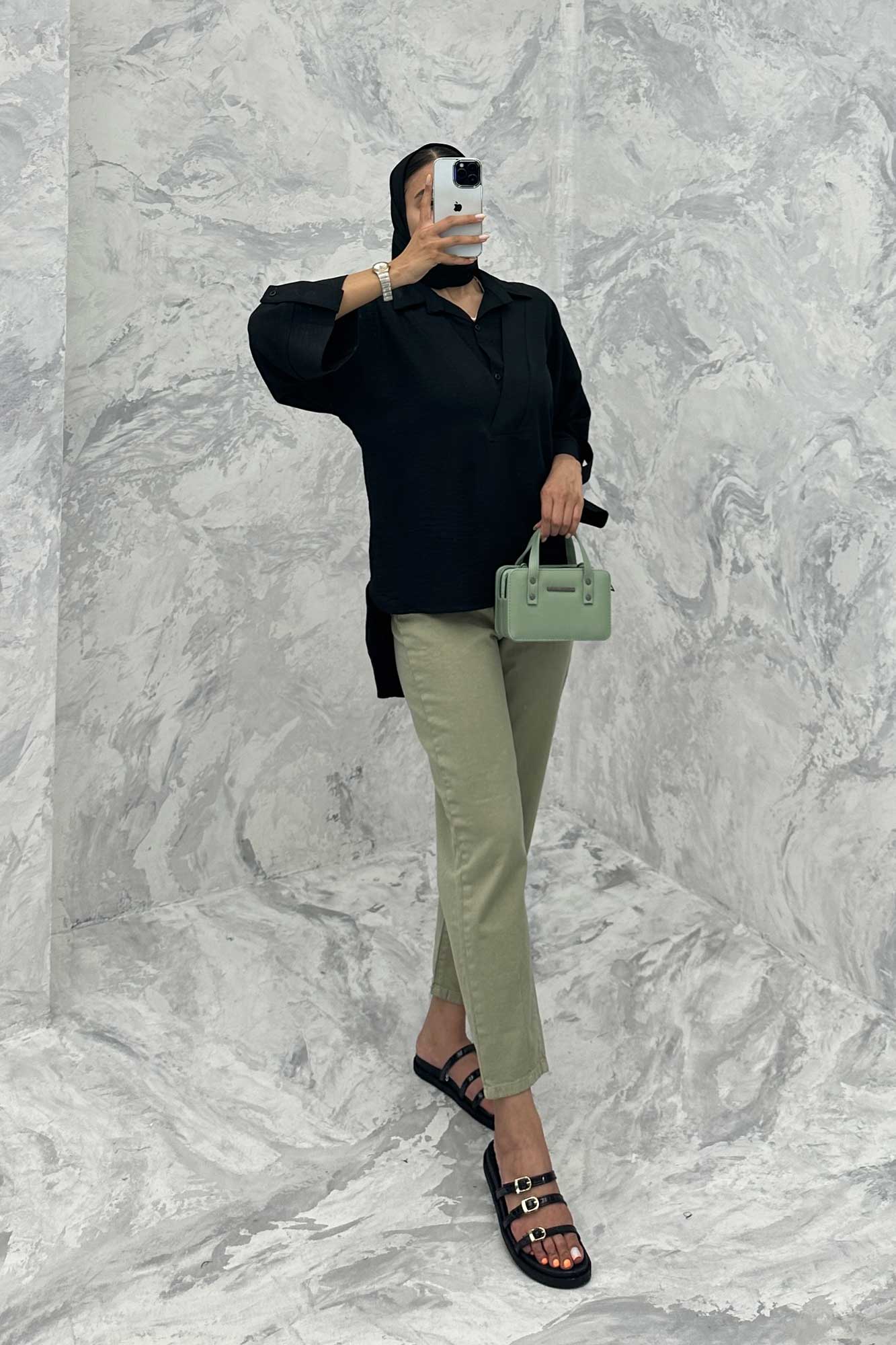 بلوز شانتون دو یقه پشت بلند