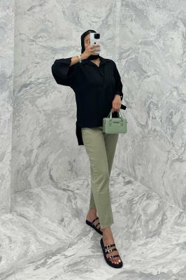 بلوز شانتون دو یقه پشت بلند