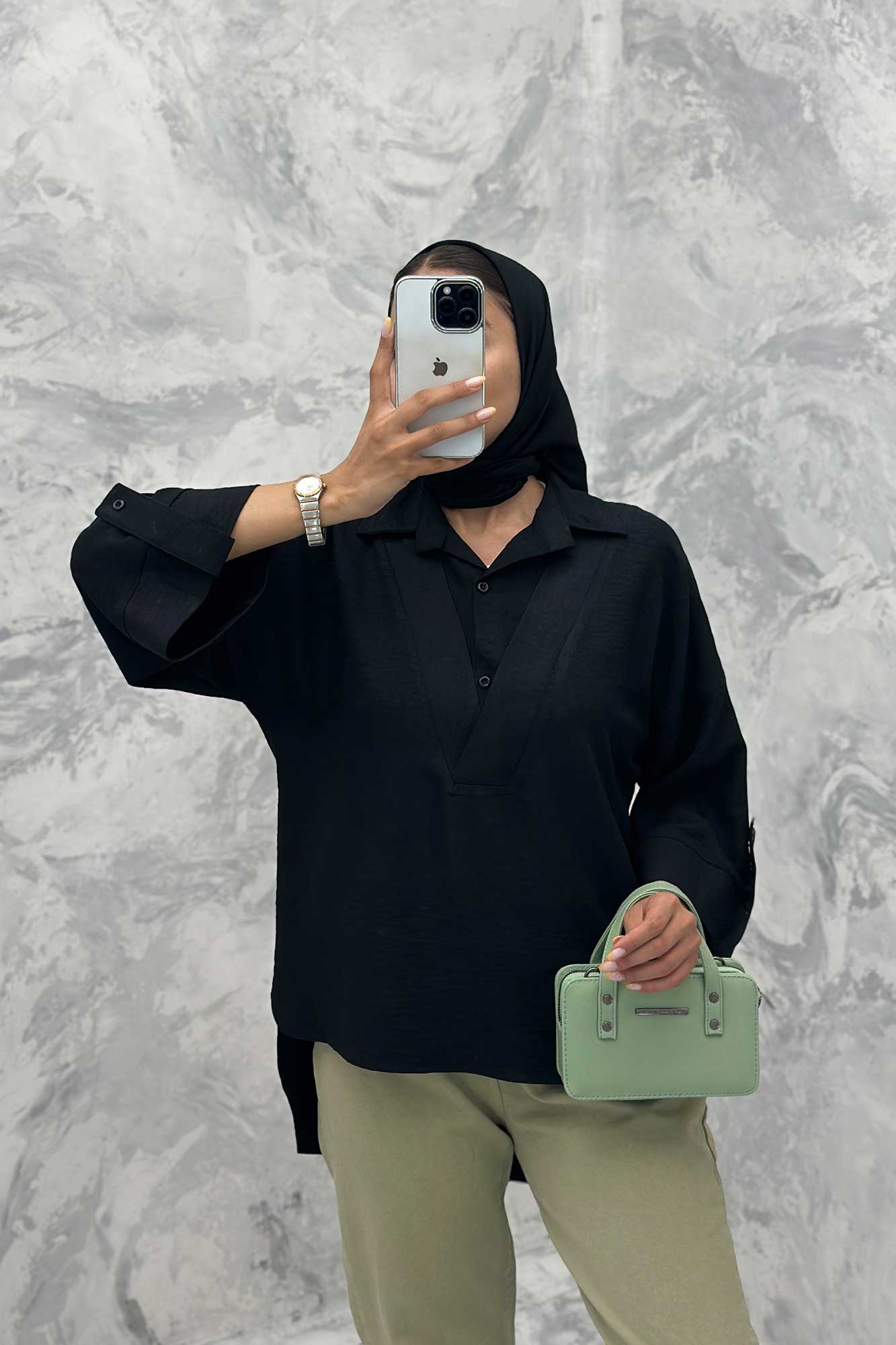 بلوز شانتون دو یقه پشت بلند