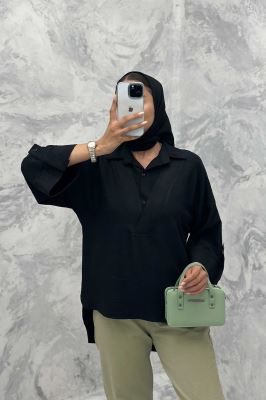 بلوز شانتون دو یقه پشت بلند