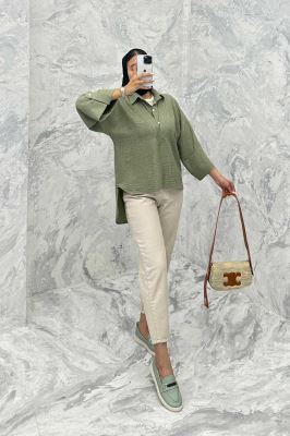 بلوز شانتون دو یقه پشت بلند