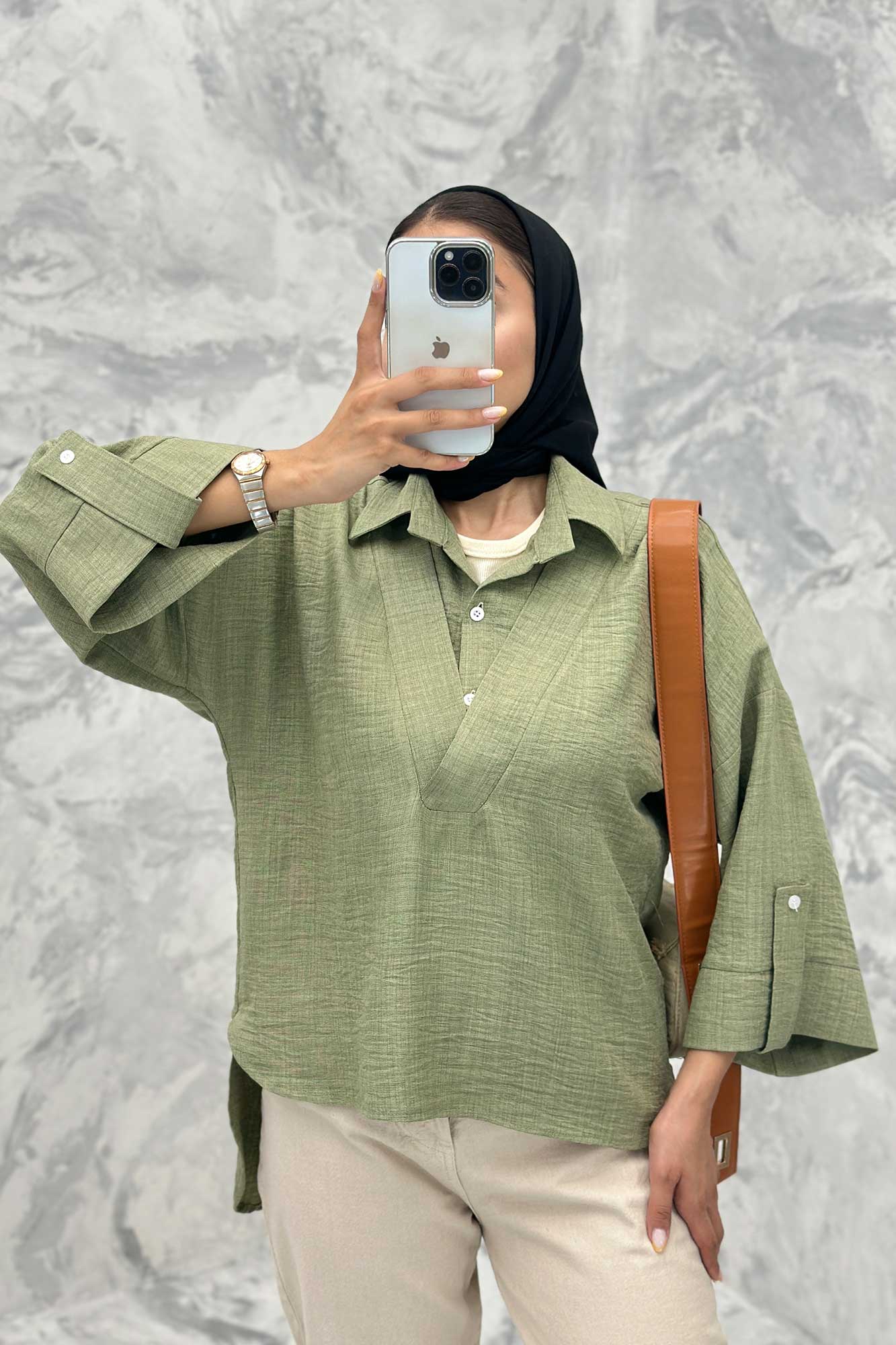 بلوز شانتون دو یقه پشت بلند