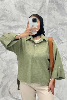 بلوز شانتون دو یقه پشت بلند