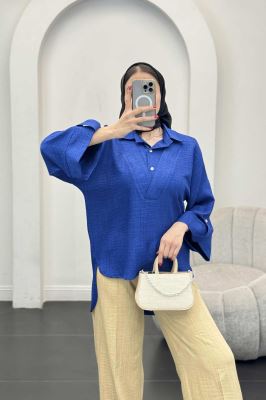 بلوز شانتون دو یقه پشت بلند