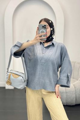 بلوز شانتون دو یقه پشت بلند