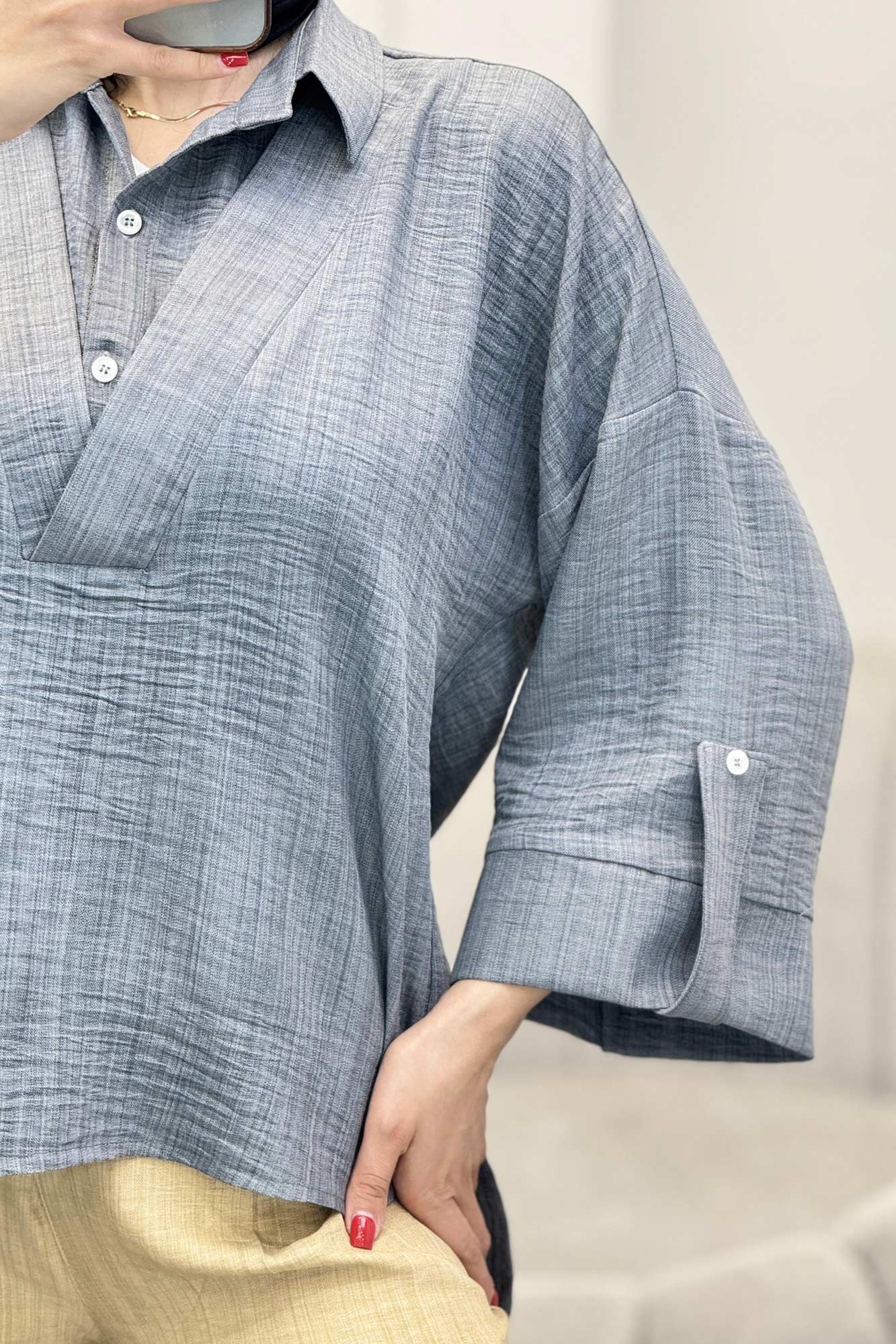 بلوز شانتون دو یقه پشت بلند