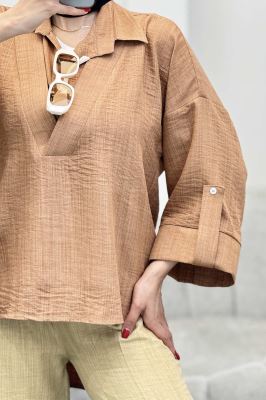 بلوز شانتون دو یقه پشت بلند