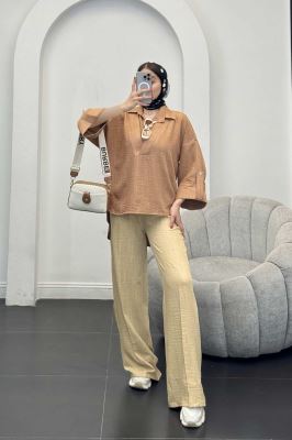 بلوز شانتون دو یقه پشت بلند