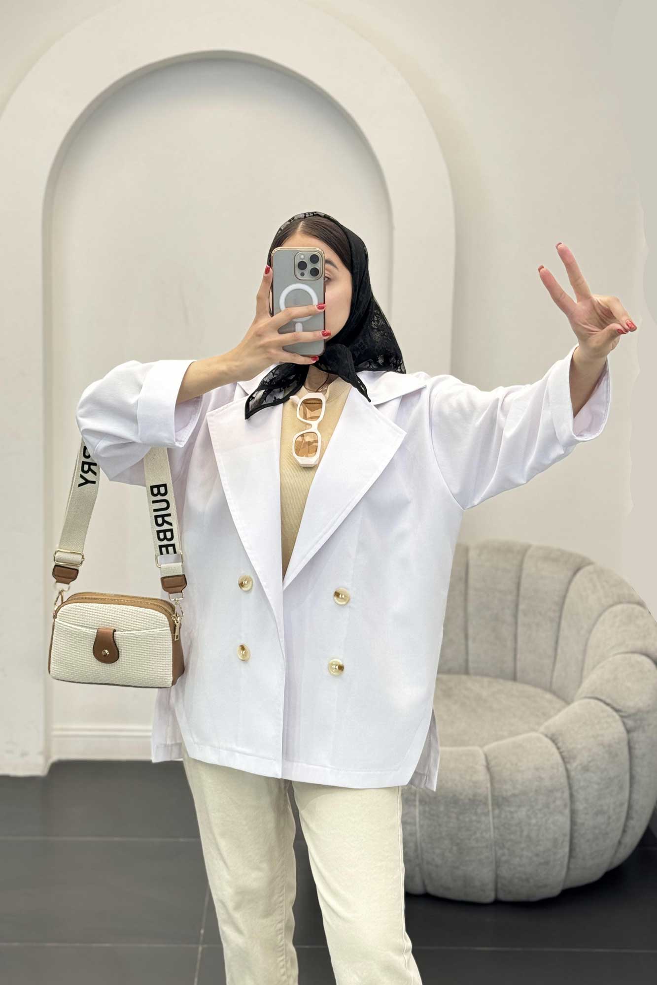 کت لینن آستین پاکتی بغل چاکدار نهال