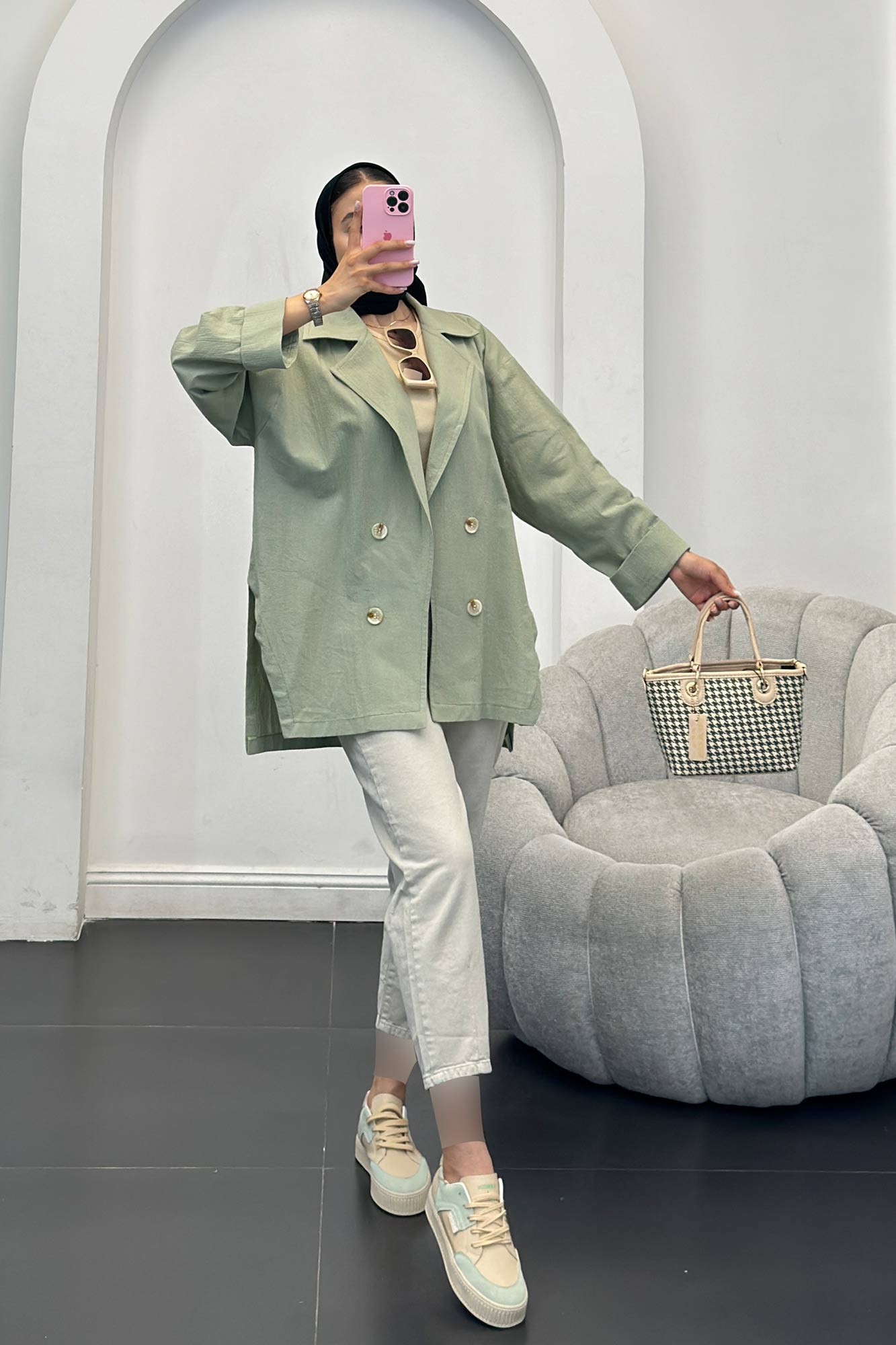 کت لینن آستین پاکتی بغل چاکدار نهال