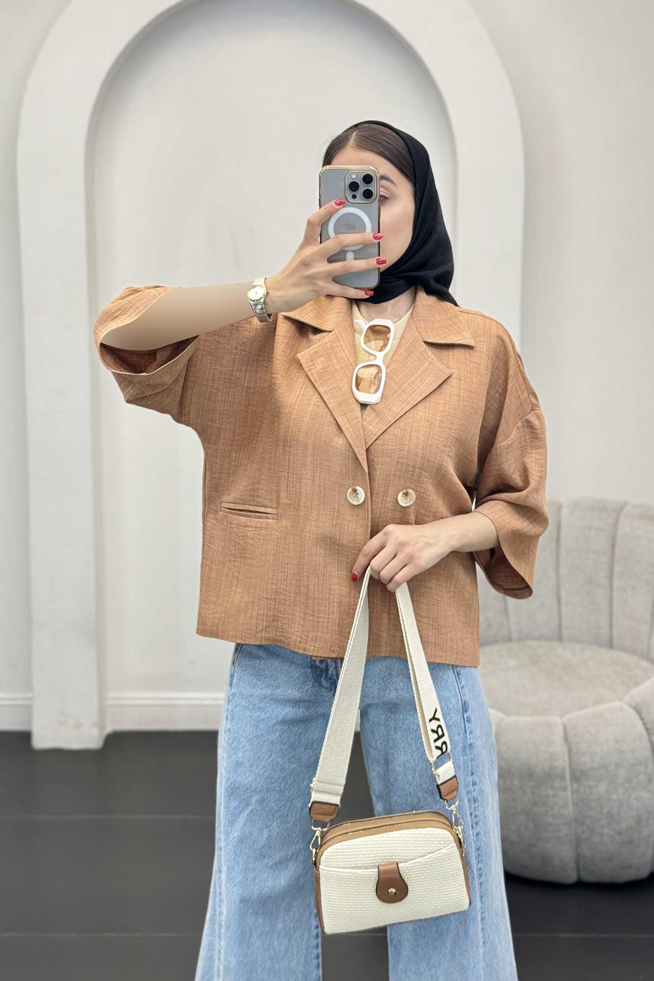 مانتو کتی آستین سه رب یقه انگلیسی شانتونR