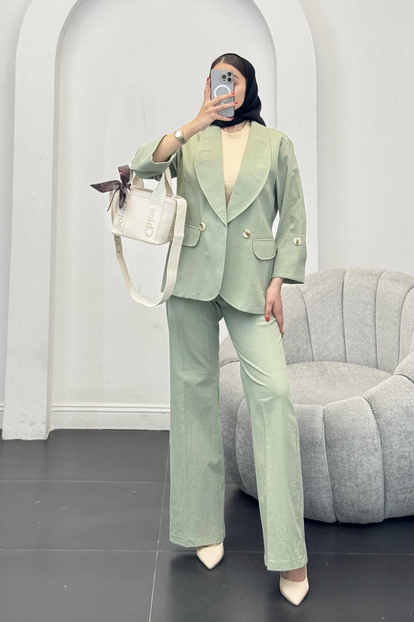 ست کت و شلوار یقه آرشال شکوفه