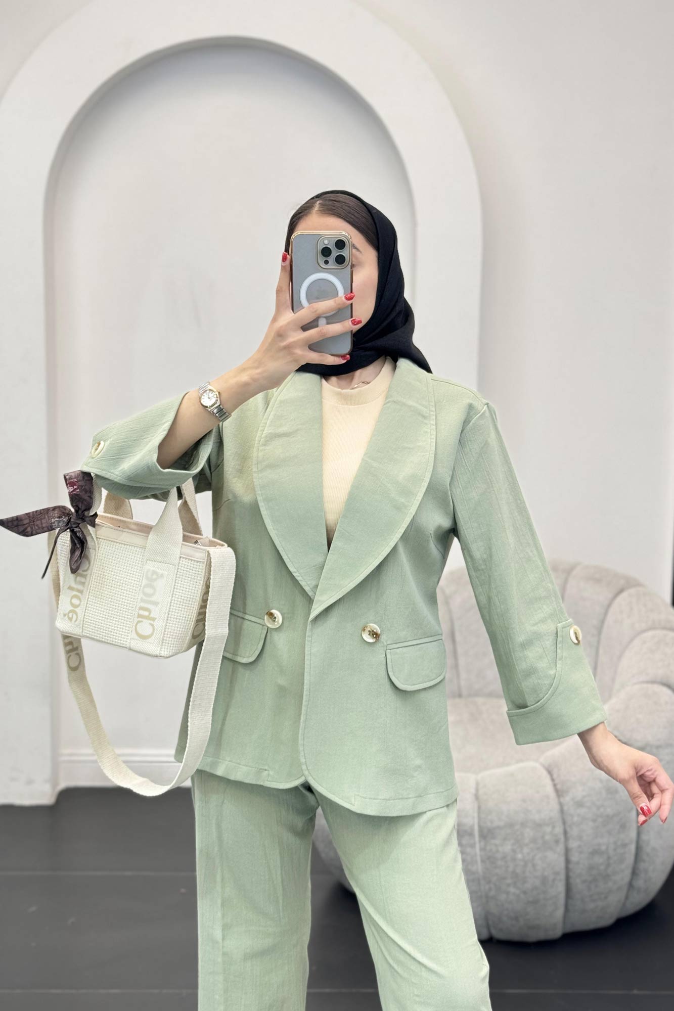 ست کت و شلوار یقه آرشال شکوفه