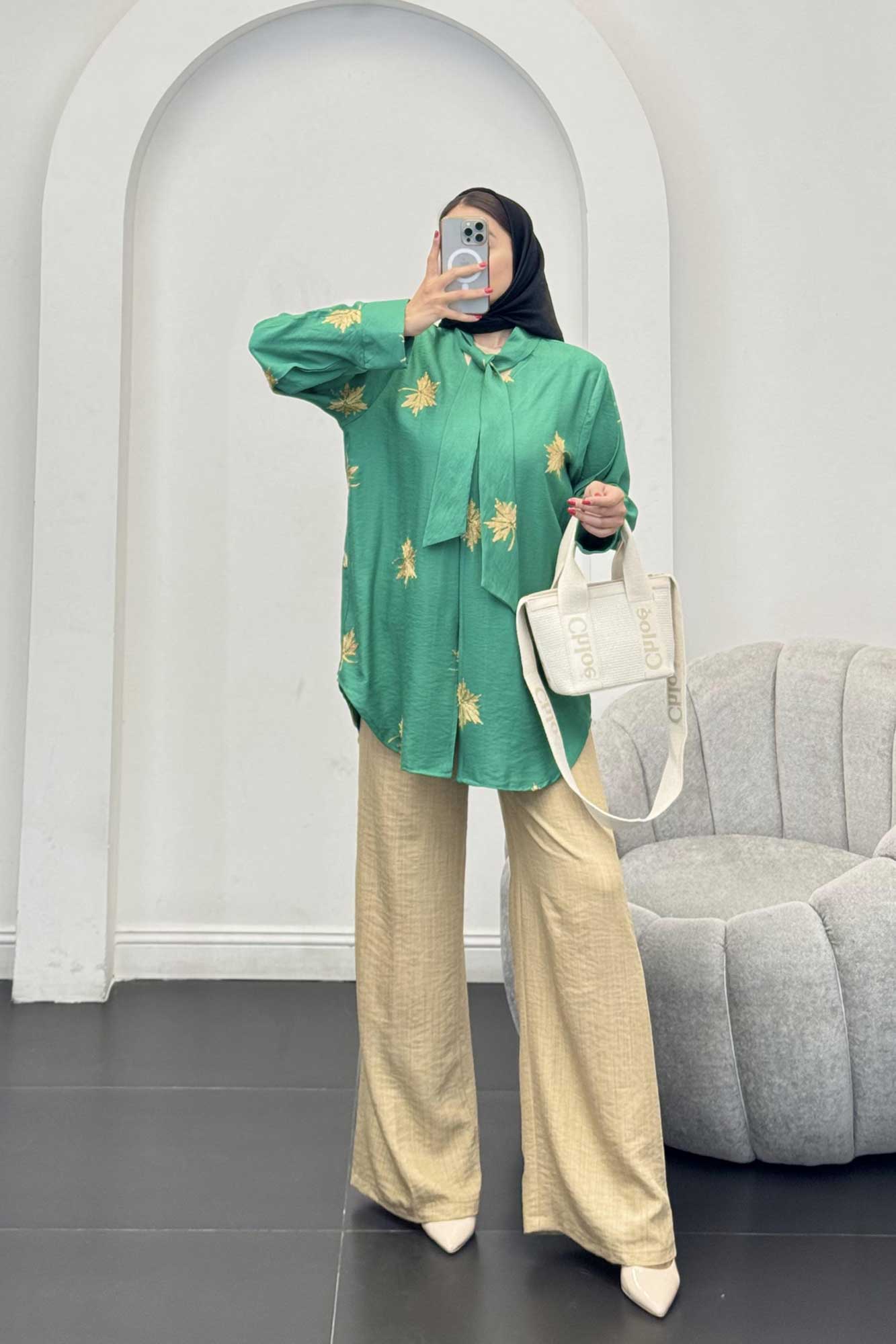 شومیز تک دکمه گلدوزی یقه بنددار