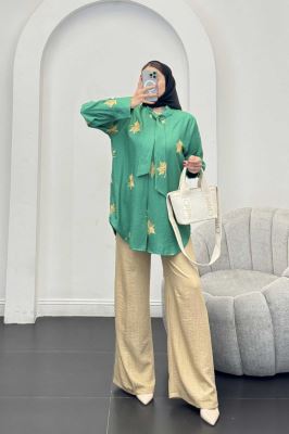 شومیز تک دکمه گلدوزی یقه بنددار