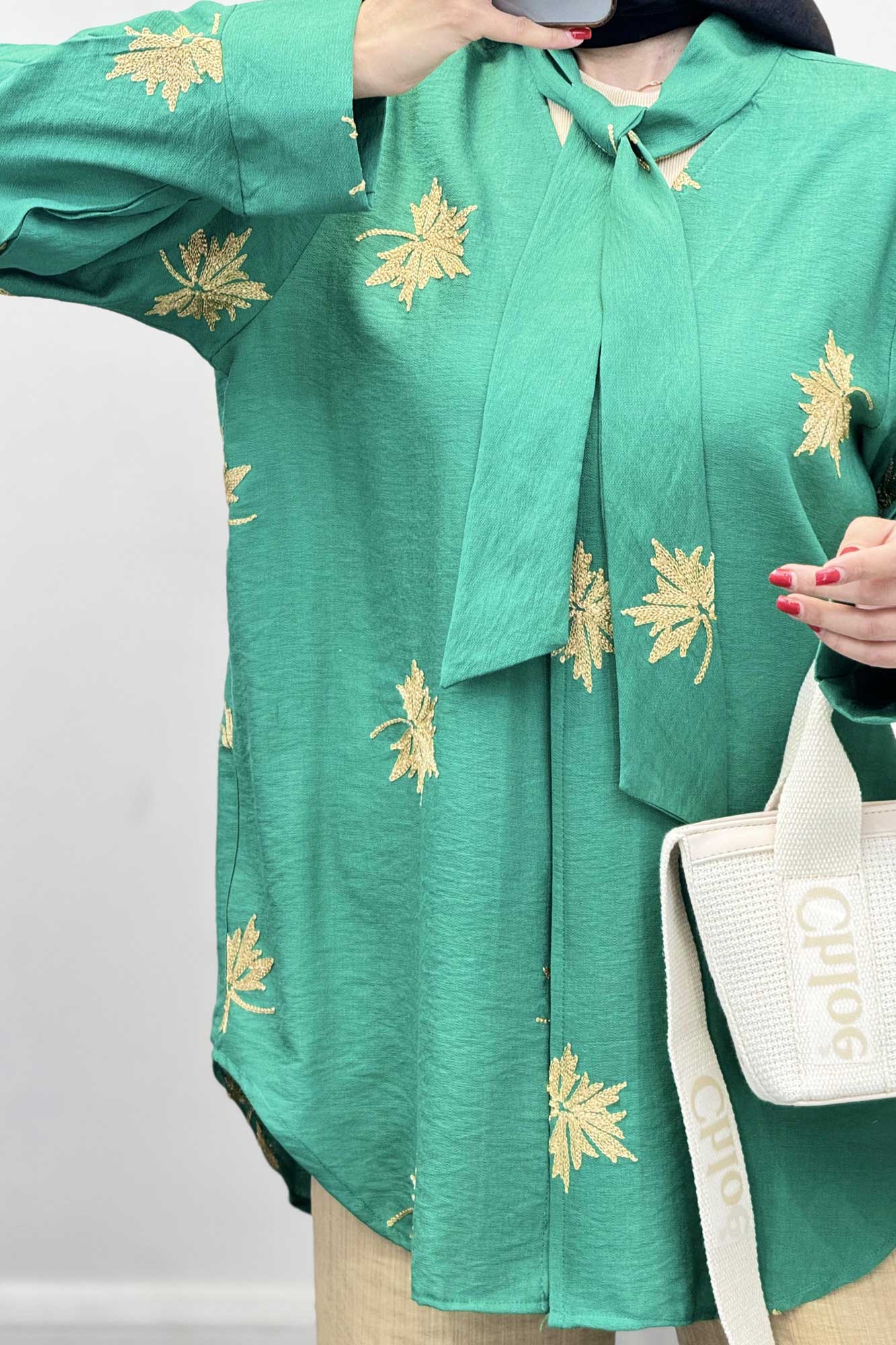 شومیز تک دکمه گلدوزی یقه بنددار