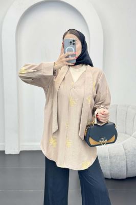 شومیز تک دکمه گلدوزی یقه بنددار