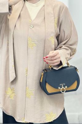 شومیز تک دکمه گلدوزی یقه بنددار