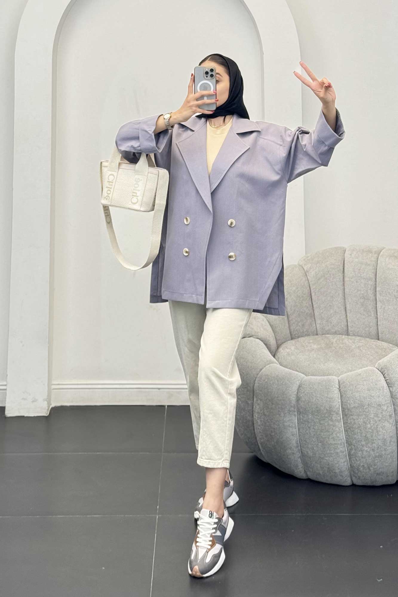 کت لینن آستین پاکتی بغل چاکدار نهال