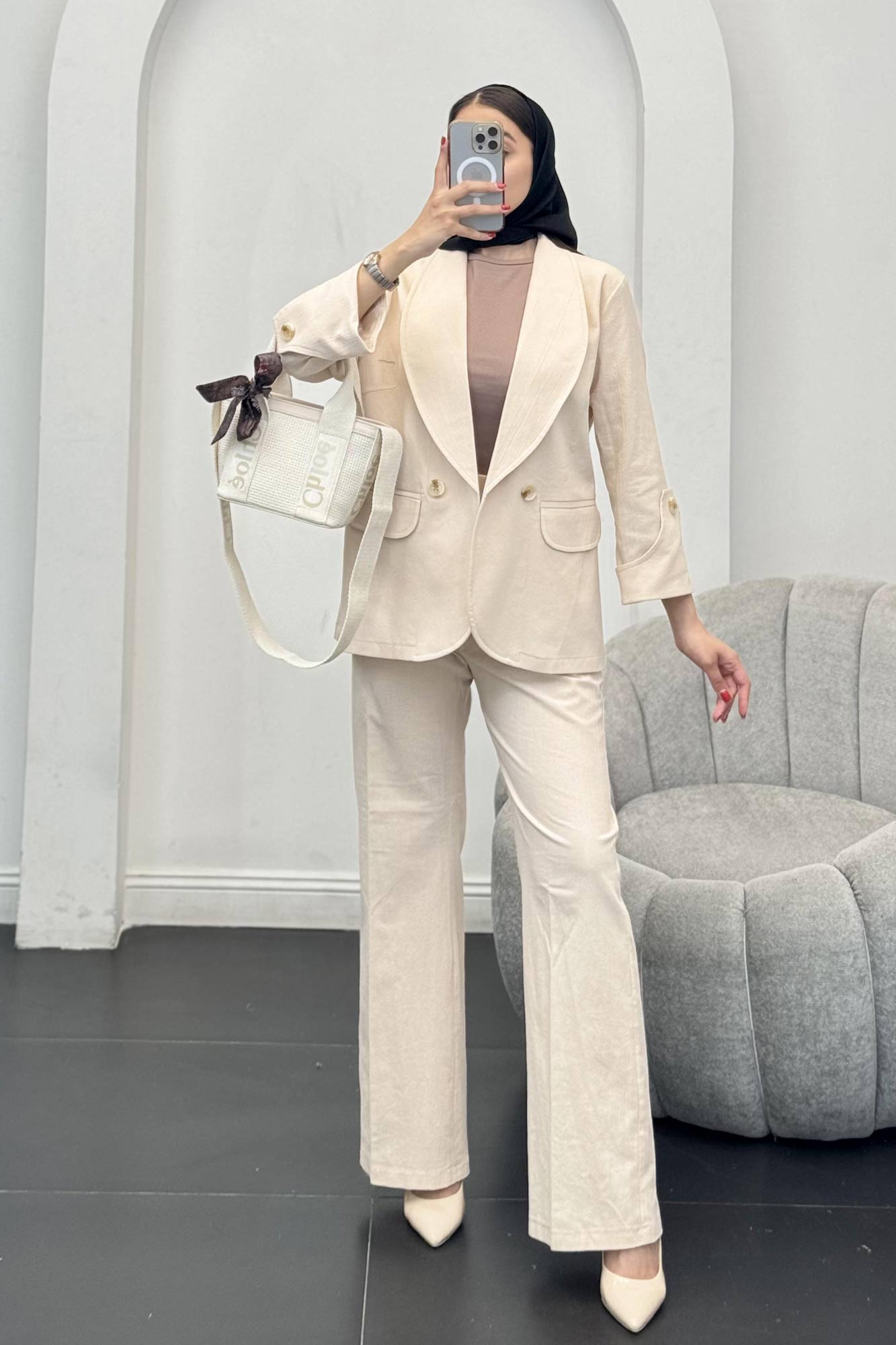 ست کت و شلوار یقه آرشال شکوفه