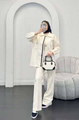 ست مانتو و شلوار دکمه پرسی زیپ دار