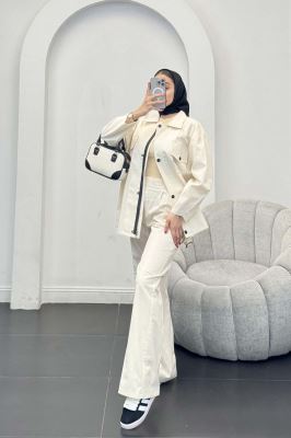 ست مانتو و شلوار دکمه پرسی زیپ دار