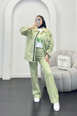 ست مانتو و شلوار دکمه پرسی زیپ دار