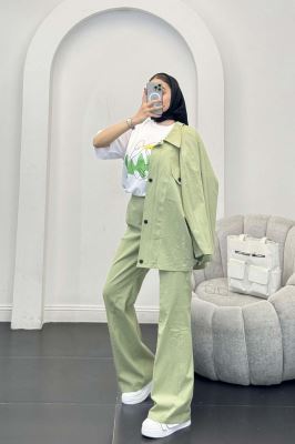 ست مانتو و شلوار دکمه پرسی زیپ دار