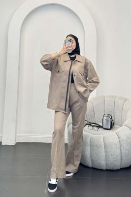 ست مانتو و شلوار دکمه پرسی زیپ دار