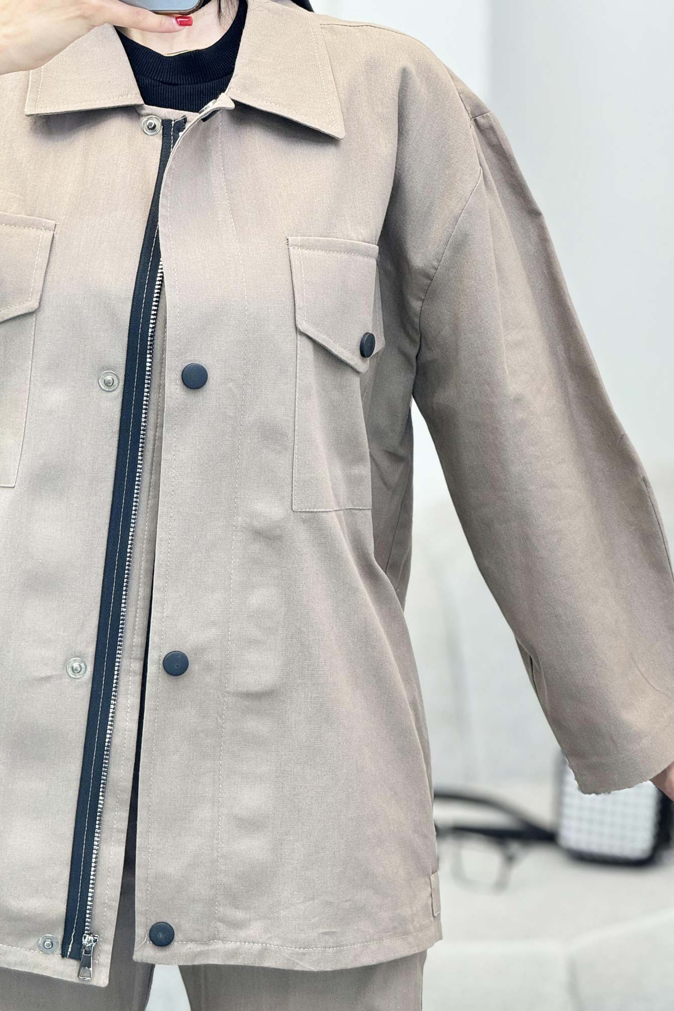 ست مانتو و شلوار دکمه پرسی زیپ دار