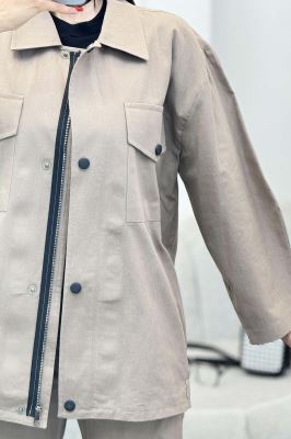 ست مانتو و شلوار دکمه پرسی زیپ دار