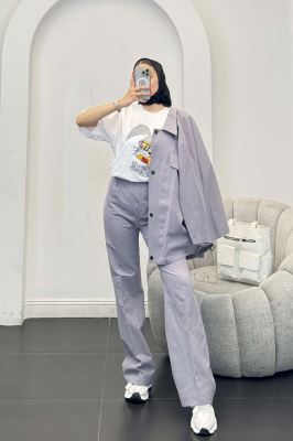 ست مانتو و شلوار دکمه پرسی زیپ دار