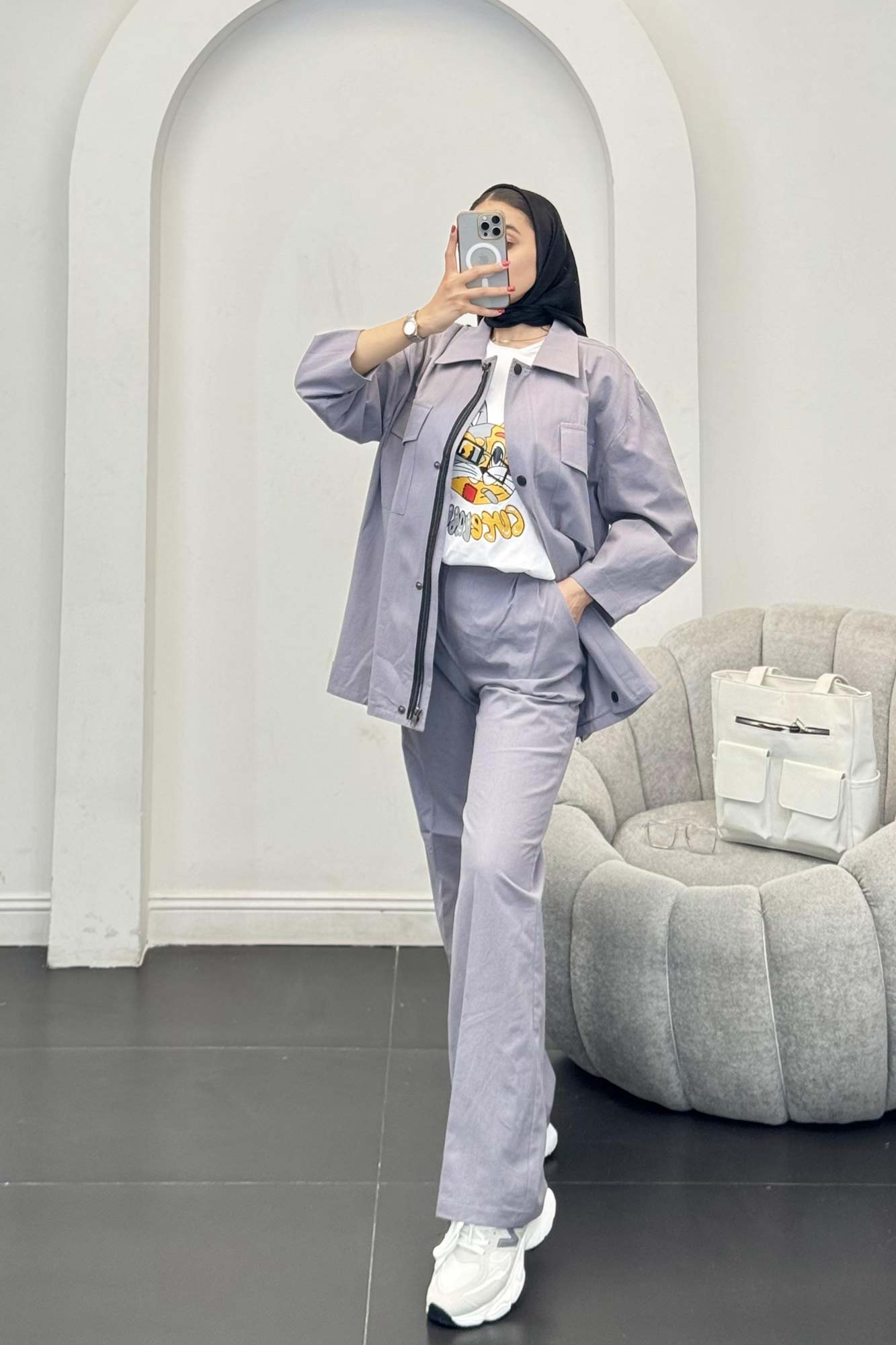 ست مانتو و شلوار دکمه پرسی زیپ دار