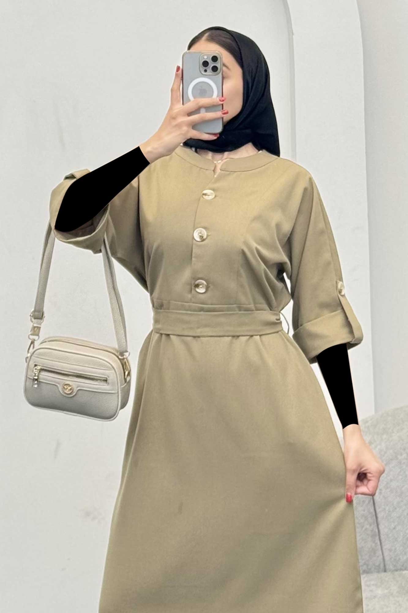 پیراهن لینن سه دکمه آستین بند دار