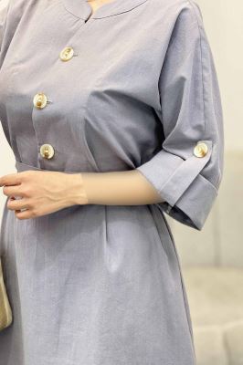 پیراهن لینن سه دکمه آستین بند دار