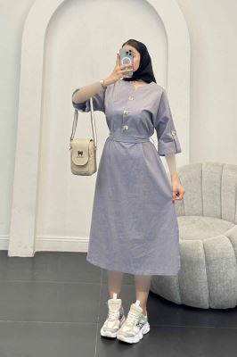 پیراهن لینن سه دکمه آستین بند دار