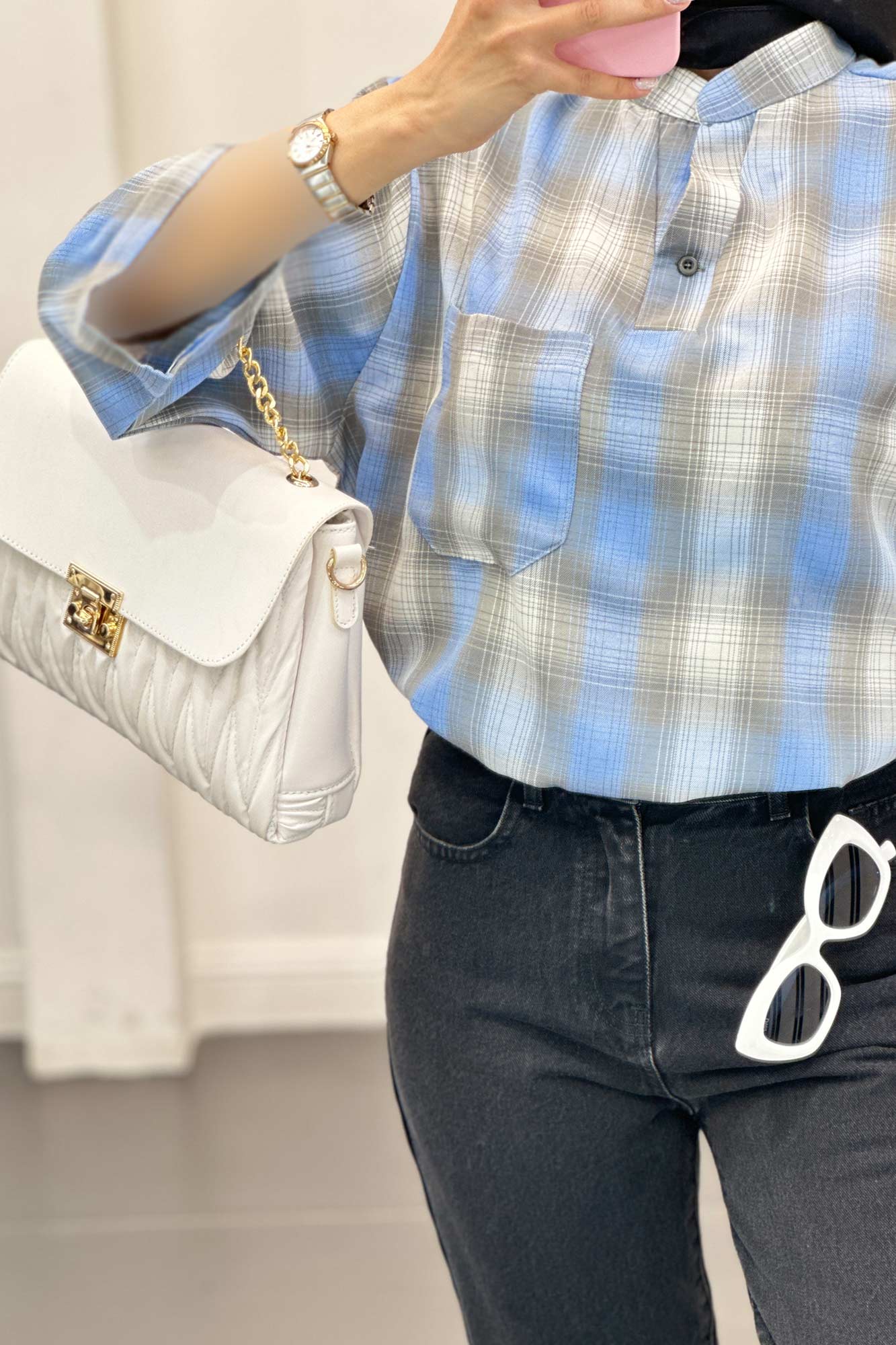 بلوز چهارخانه تک جیب