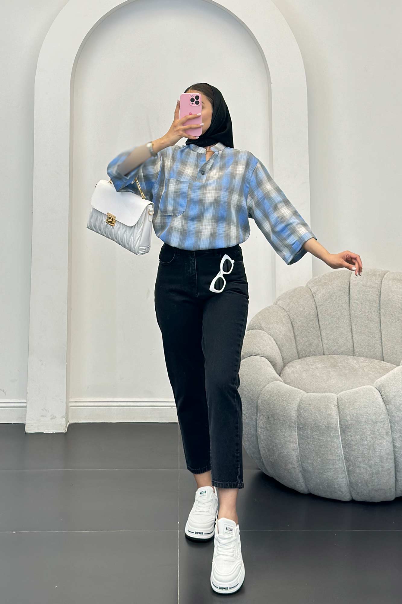 بلوز چهارخانه تک جیب