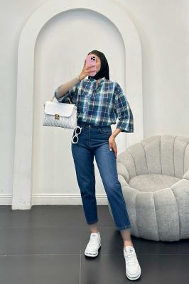 بلوز چهارخانه تک جیب