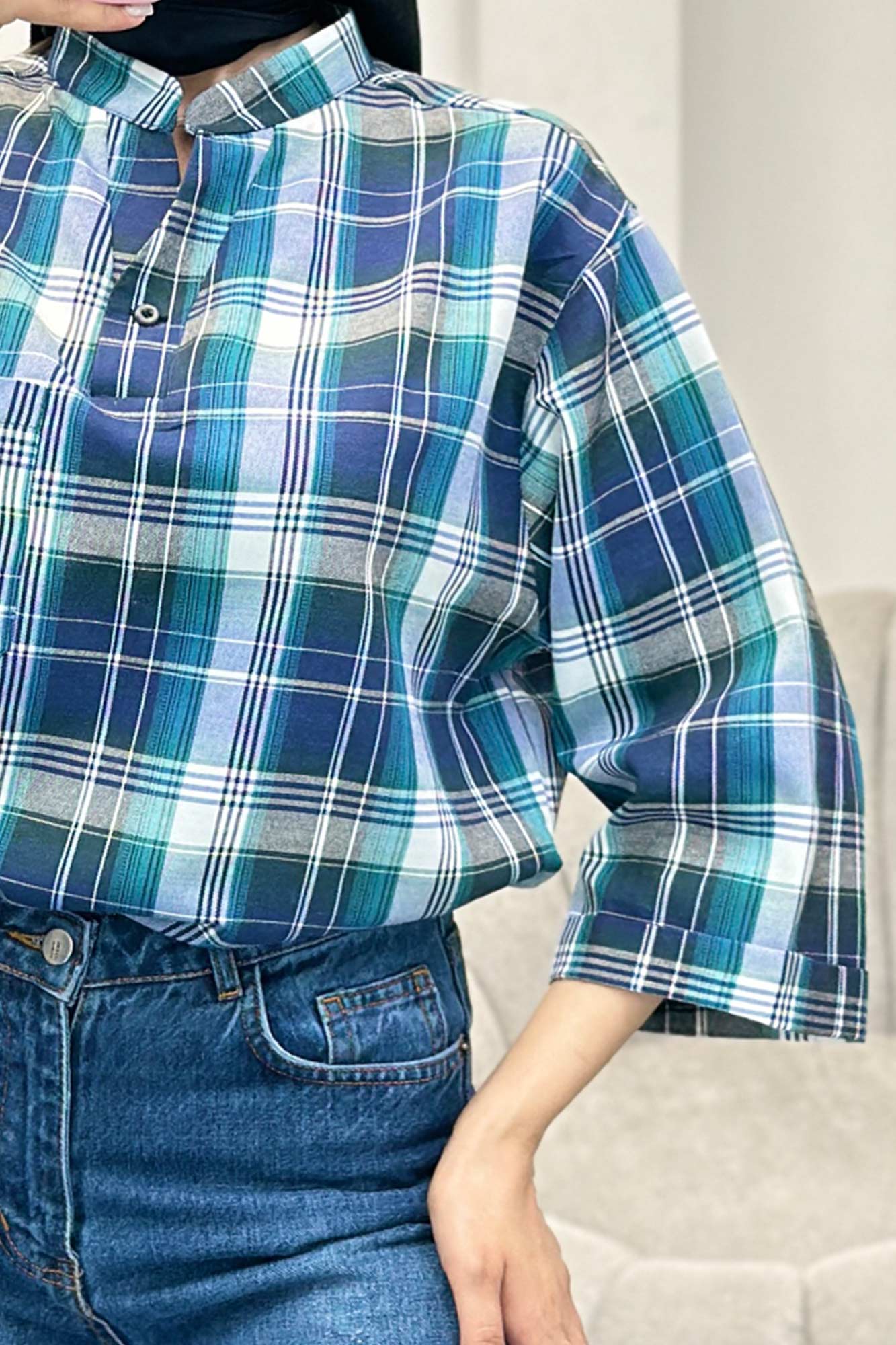 بلوز چهارخانه تک جیب