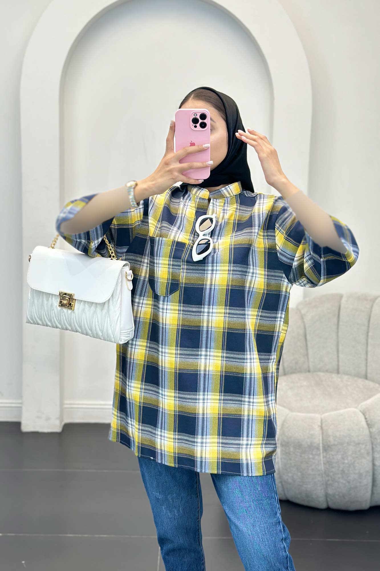 بلوز چهارخانه تک جیب