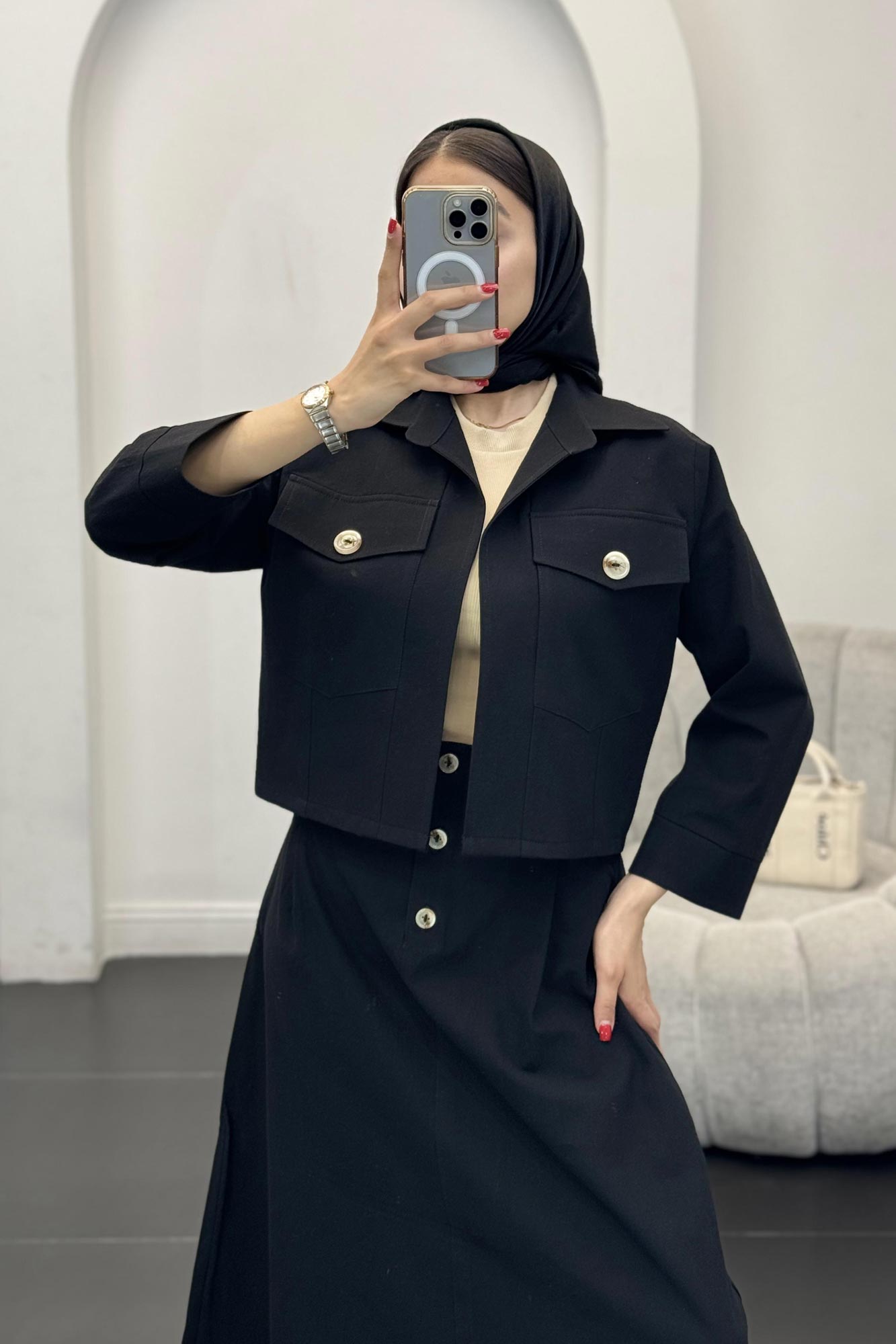 ست کت و دامن دو جیب تیتانیک