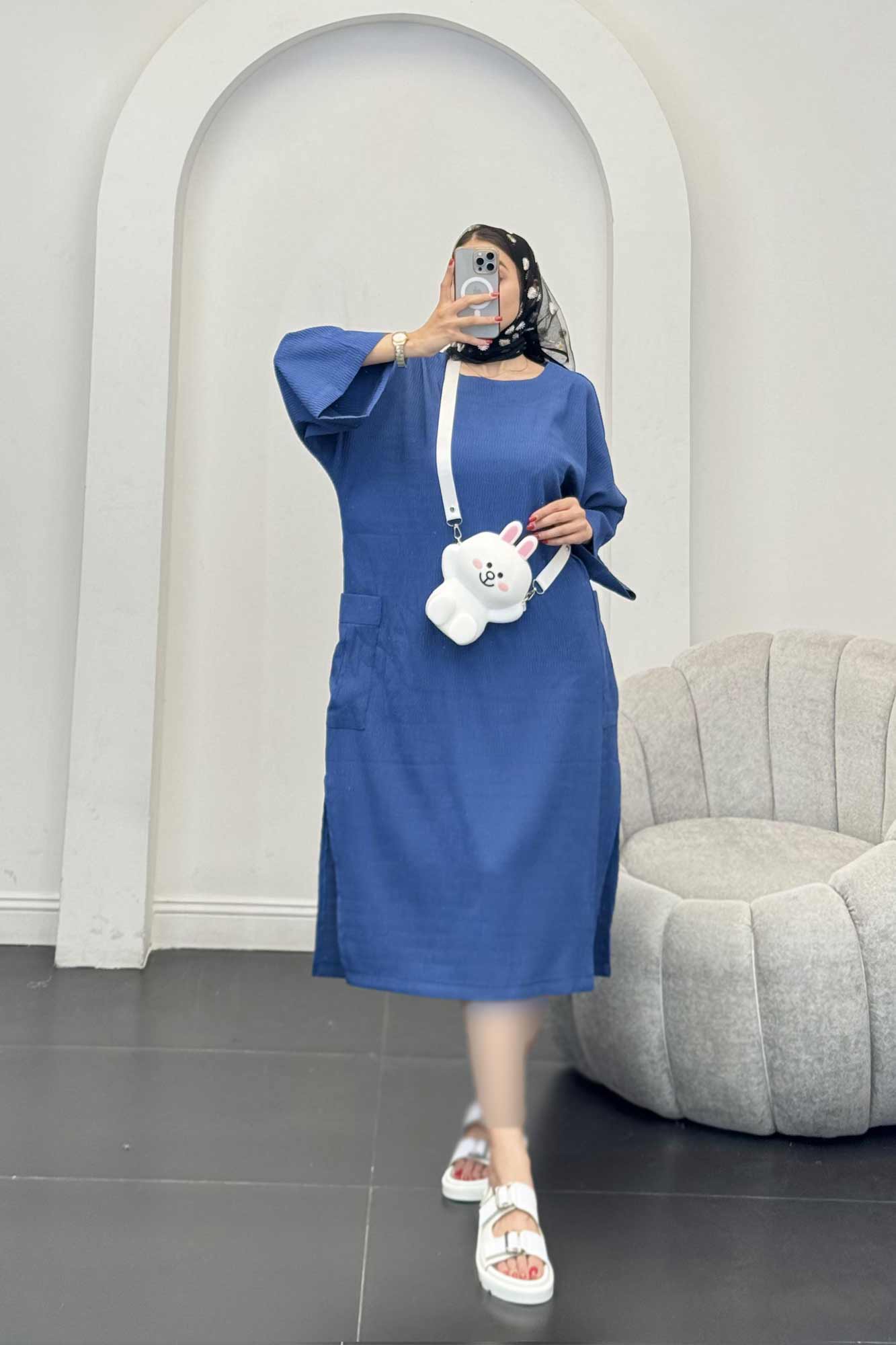 مانتو کفتان السا بغل جیب پایین چاکدار